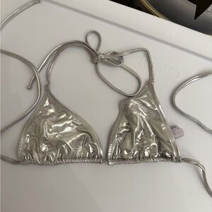 Skims Metallic Silver Bikini Top